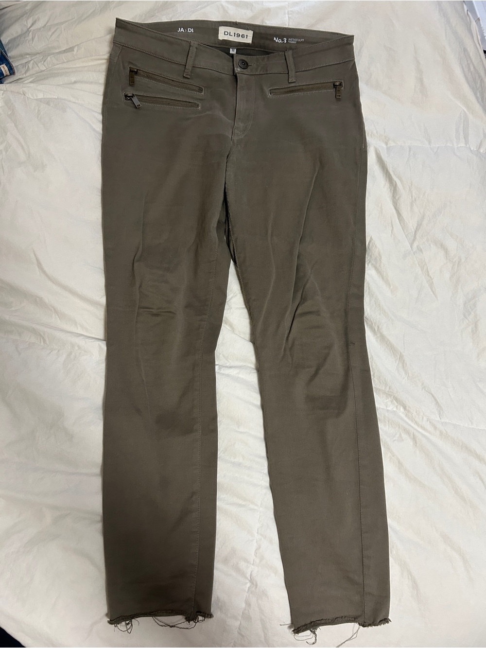 DL1961 Women’s Olive Green Slim Chinos with Zip Pockets